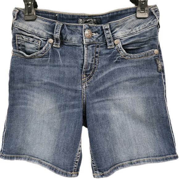 Silver Jeans Pants - Silver Jeans Suki Mid Rise Shorts Womens 28 Blue Stretch Denim Faded Curvy Fit